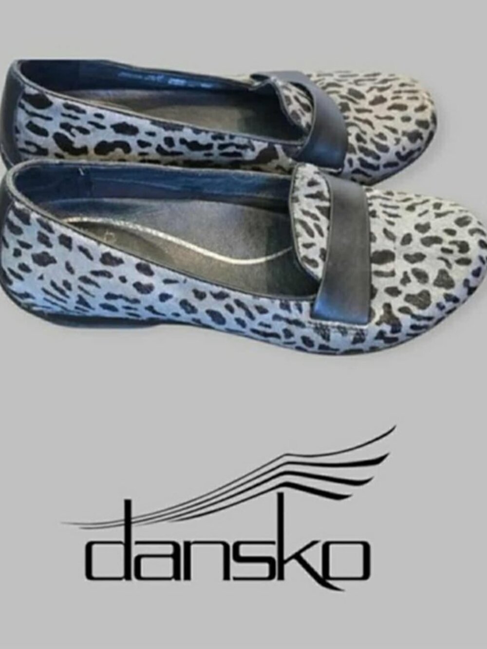 Dansko Oksana Gray Leather Cheetah Hair Calf Loafer Womens EU 7 or USA 6.5